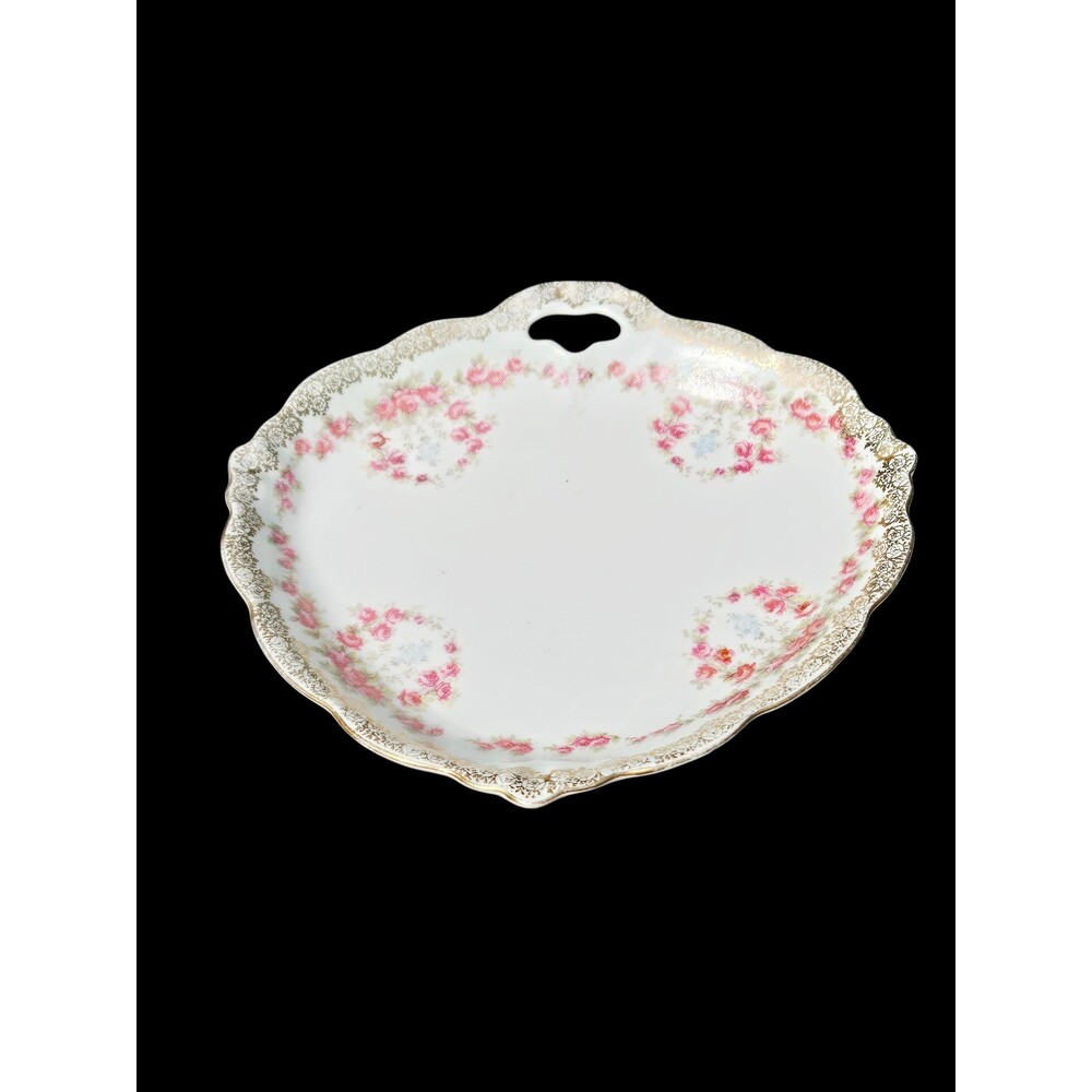 Antique J&C Bavaria Porcelain Dish, Hand Painted Rose Floral Design